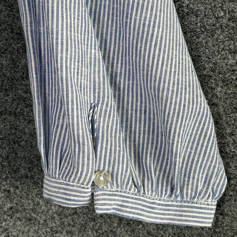 Zara Long Sleeve Linen Blend Dress - Blue White Striped V-Neck  - Womens LARGE - Picture 8 of 14